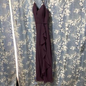 Azazie Purple Ruffled Maxi Dress Spaghetti Strap